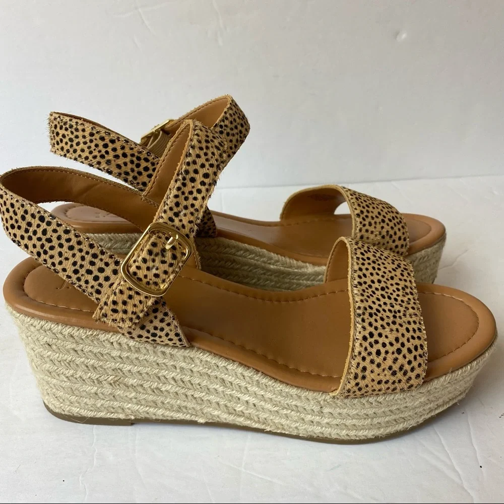 J. Crew Leopard Calf Hair Espadrille Sandals 9.5